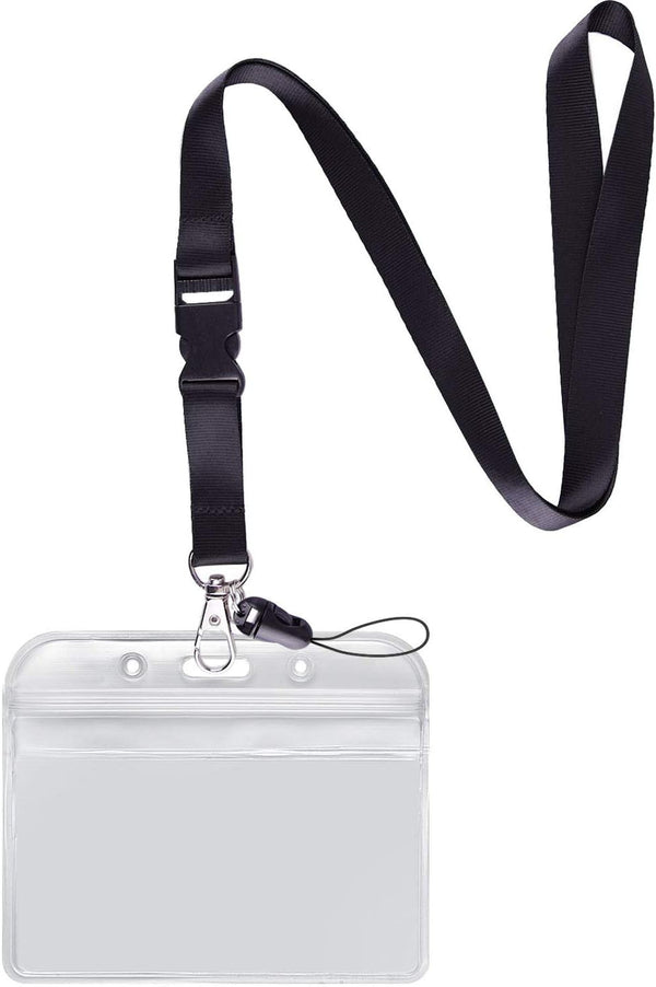 YOUOWO Black Lanyard with Badge Holder, Detachable Buckle, Horizontal ID Name Tag Card Holders, Pack of 1