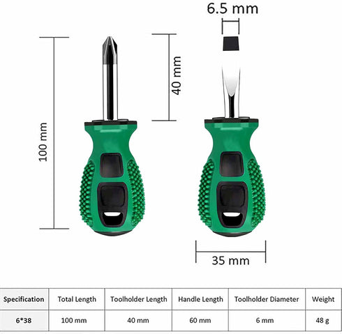 Buspoll screwdriver sets rubber anti-skid handle stubby screwdriver magnetic head 6mmx38mm slotted/phillips screwdriver by Buspoll