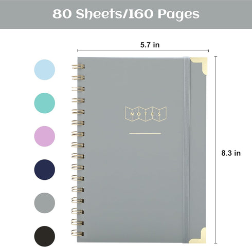 Hardcover Spiral Notebook College Ruled Notebook Journal A5 Small Spiral Notebook 5x7 160 Pages Spiral Notebooks for Work Aesthetic Note Taking Notebook for Women Men School Supplies, Gray by Yoment