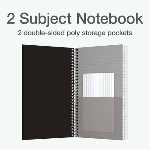Oxford Poly Spiral Notebook, 2-Subject, College Ruled Paper, 100 Sheets, 6 x 9.5 Inches, Black Cover