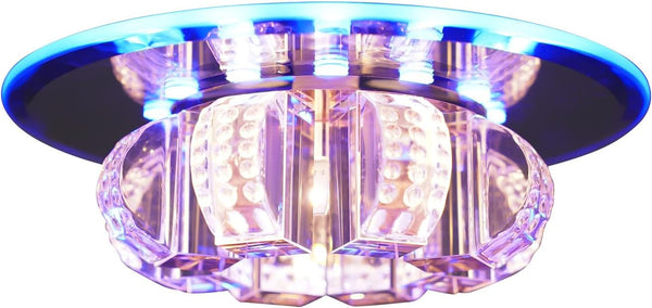 YUASDUU Modern K9 Crystal Ceiling Lamps, LED Flush Mount Chandelier Blue-Warm White Pendant