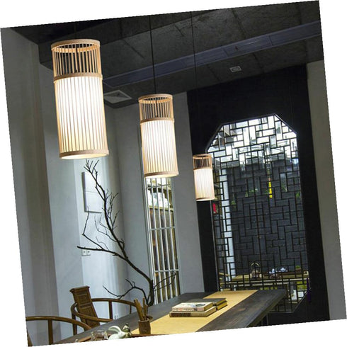 SEWACC Natural Chandelier Chinese Style Pendant Light with Retro Rattan Weave Japanese Zen Hanging Ceiling Light