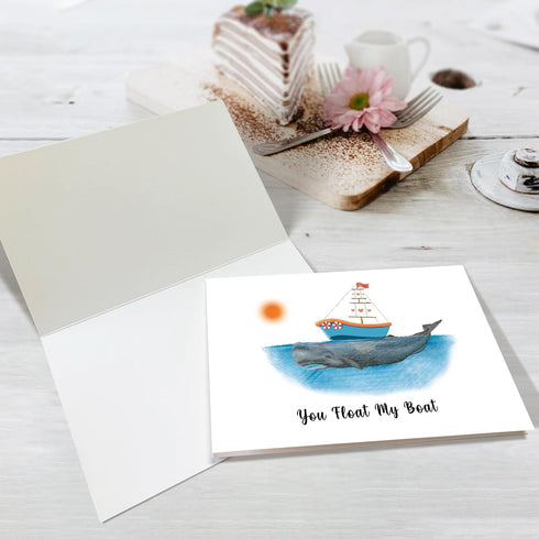 Obbyidk Romantic Whale Anniversary Card for Couples - You Float My Boat