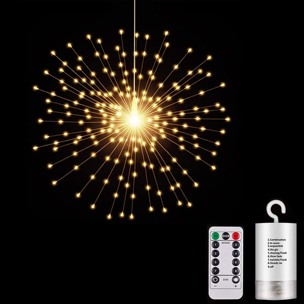 200 LED Starburst Sphere Lights, Firework Lights Battery Powered, Waterproof Hanging Lights for Gardens and Christmas