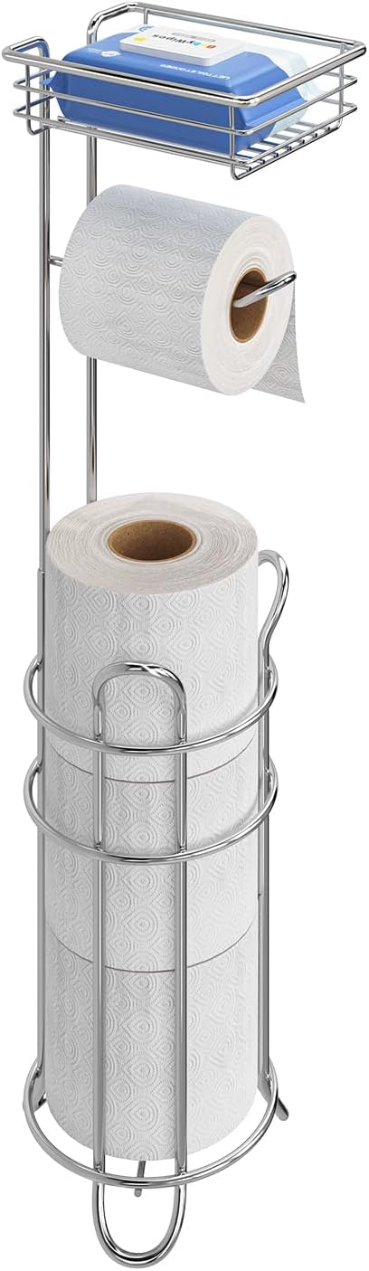 Simple Trending Toilet Paper Holder Free Standing,Toilet Paper Stand with Shelf for