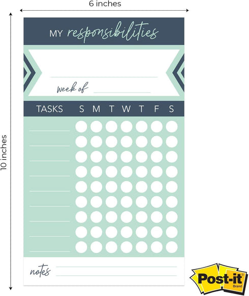 Modern Weekly Chore Chart, 6" x 10" Sticky Note Fill-in Task List for Homeschool Assignments
