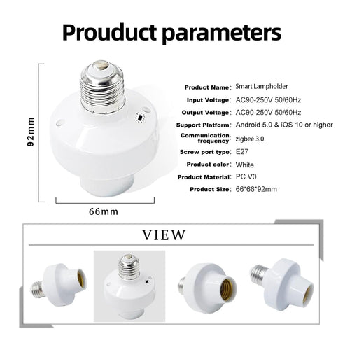 Orielis ControlE26/E27 Bulb Light Socket Adapter, Zigbee Protocol Remote Adapter, APP Remote Control, Smart Lamp Socket