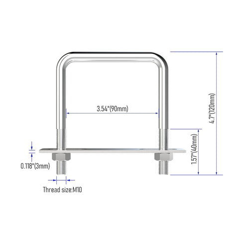 4 Sets 304 Stainless Steel Square U-Bolts, M10 with Nuts for Automobiles Trailer and Industrial Parts