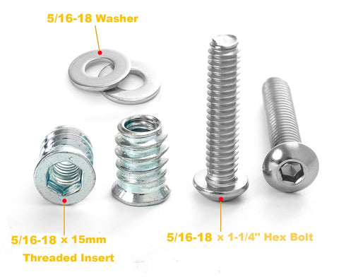5/16-18 Threaded Inserts for Wood with Bolts Fully Threaded Button Head Hex Socket Screws 5/16-18 x 1-1/4" and Washers 40-Set