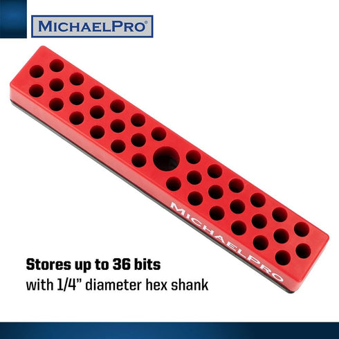 MichaelPro MP014004 36-Piece Magnetic Hex Bits Holder, Strong Magnetic Base Bits Organizer in Red