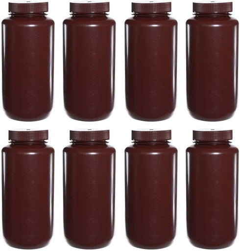 500ML 16OZ Amber Wide Mouth PP Plastic Reagent Bottles, Pack of 8 with Caps