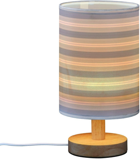 Gravopti Blue Stripes Table Lamp, Bedside Nightstand Lamp for Bedroom, Small Desk Lamp with Wood Base and Fabric Shade