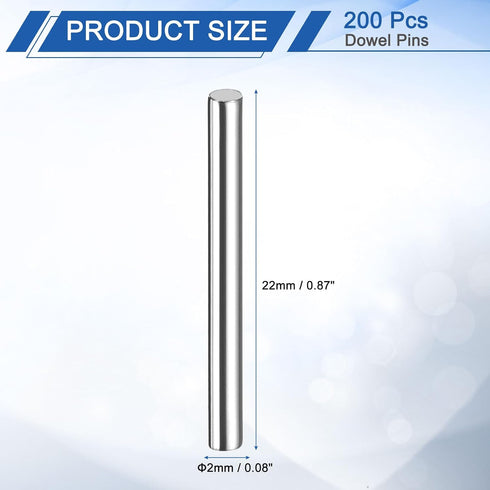 uxcell 200Pcs 2 mm 22 mm 304 (GB119), x Dowel Pins, Stainless Steel Cylindrical Shelves Support Pegs Locating Pin Shelf