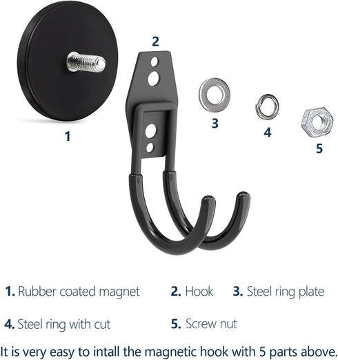 Heavy Duty Magnetic Hooks, Super Strong Garage Magnet Hooks for Indoor & Outdoor Hanging (4 Pack)
