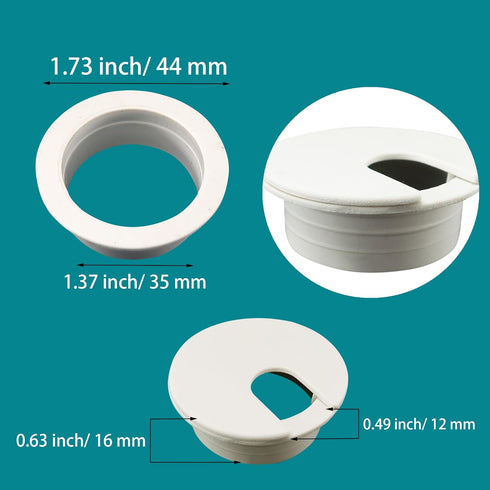 1-3/8 inch Plastic Desk Grommet Wire Cord Cable Grommets Hole Cover, Office Computer Table Wire Organizer Cover, Furniture Cabinet Cable Hole Cover, White, 6PCS