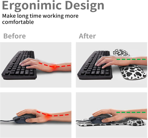 Wrist Rest Support Ergonomic Gel Mouse Pad & Memory Foam Keyboard Set Non-Slip Rubber PU Base Easy Typing and Relieve Wrist Pain Mouse Mat for Computer Office - Black and White Dot
