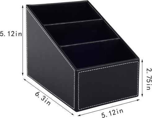 Fashionable Black PU Leather TV Remote Control Holder, 3 Compartments Storage Rack for Desk Organizers