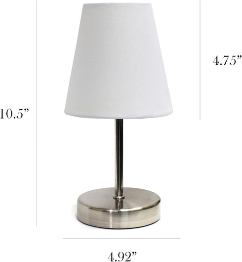 LT1198-WHT 10.5" Simple Designs Stylish Mini Pop of Color Table Lamp, for Living Room, Bedroom, Office, Sand Nickel