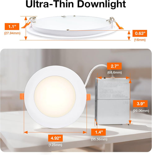 4" 10W, 5 (2700K 5000K) 700 90 Dimmable, 6 Pack (61189) Sylvania Slim Microdisk Downlight, CCT Select - Recessed