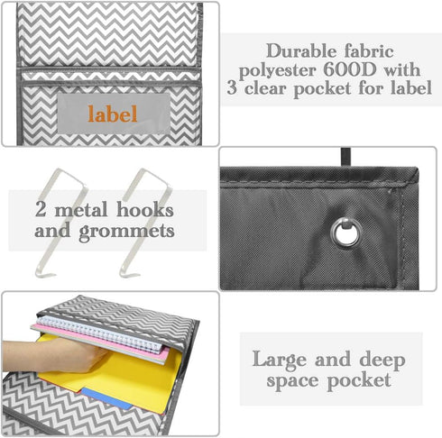 ZKOO 6 Pocket Over Door & Wall Mount File Folder Organizer, 2 Hangers for Office School Home Filing Supplies