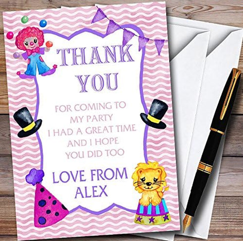 The Card Zoo Watercolour Girls Circus Personalized Childrens Birthday Party Thank You Cards