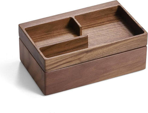 Walnut Wooden Valet Tray Box, Daily Supplies Organizer for Office Desk Storage