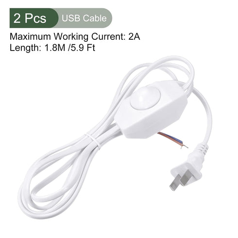 YOKIVE 2 Pcs Lamp Cord with Dimmer Switch, Replacement Lamp Repair Part, Adjustable Brightness, Great for Table Lamp, LED Tape Light(White, 1.8M /5.9-Feet)
