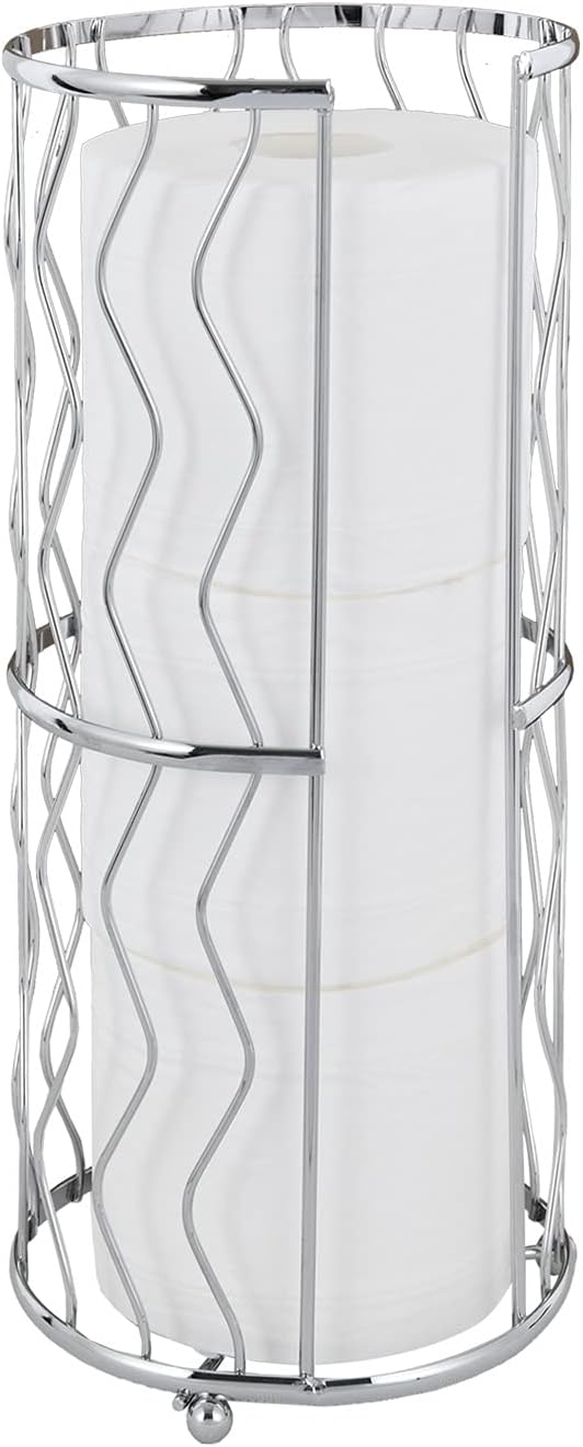 Decorative Metal Standing Toilet Tissue Holder for Bathroom/Powder Room, Compact Tissue Reserve