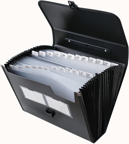 Expanding File Folder, 26 Pocket Accordion Document Organizer, Zip File Folder for Letter A4 Paper, 1 Pack (Black)