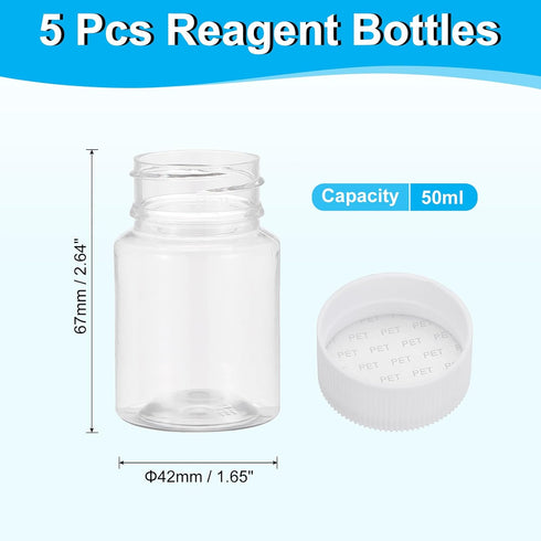 PATIKIL 5 Pcs 50ml Reagent Bottles, PET Wide Mouth Round Bottles with Screw Cap for Lab Water Reagent Liquids Solid Sample Storage Seal, Transparent by PATIKIL