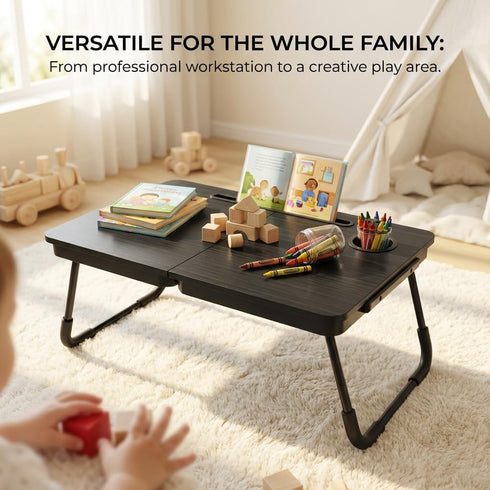 -NEW-006 BUYIFY Foldable Laptop Bed Desk for Couch, Sofa - Large Lap Desk Tray Table with Cup Holder and Tablet Slot