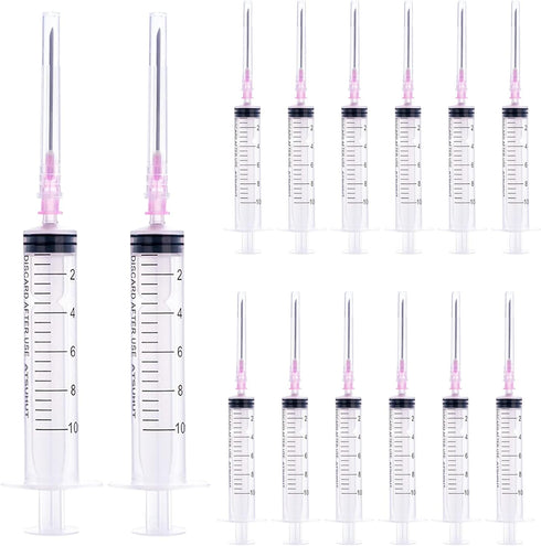 40PCS-10ml Luer lock Syringes with 18ga Needles, Individually Packaged Disposable Plastic Syringes and Needles for
