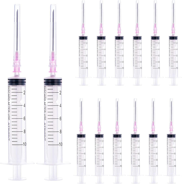 40PCS-10ml Luer lock Syringes with 18ga Needles, Individually Packaged Disposable Plastic Syringes and Needles for