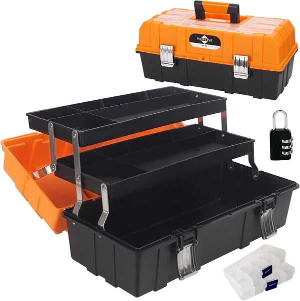 WEWLINE 16.5-Inch Tool Box Organizer 3-Layer Multiplication Plastic Storage Toolbox with Portable