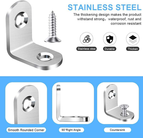 40PCS L Bracket Corner Brace - Stainless Steel Right Angle Bracket Fastener for Wood Chair Bookshelf Furniture with