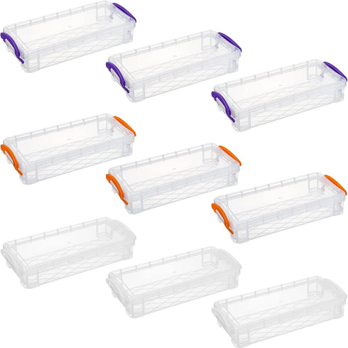WUWEOT 9 Pack Large Pencil Box, Stackable Clear Plastic Case, Painting Brush Storage Box with Snap-Tight Lid