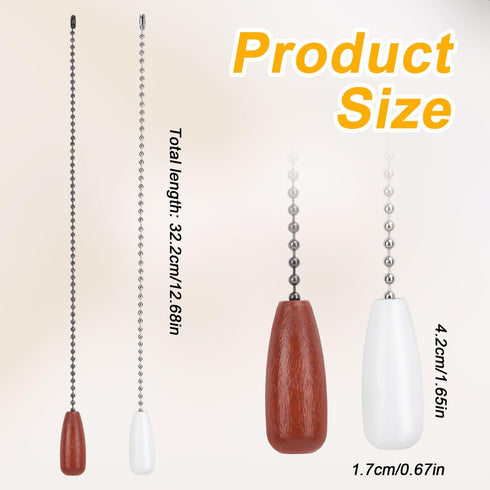 Gosknor 2pcs 12.68in Ceiling Fan Pull Chain Extension, White & Brown Light Pull Chain Extender Beaded Balls Fan Cord