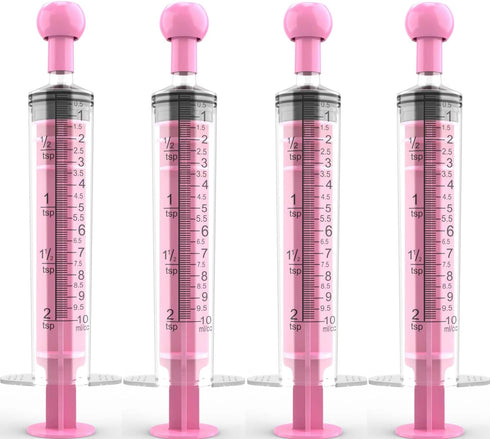 10 Pack 10ml Measurement Syringe with Cap for Scientific Labs, Liquid Dispensing, Pet and Party Supplies (Pink)