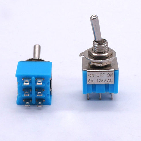 Taiss 10pcs DPDT Mini Toggle Switch - 6-Pin 3 Position ON/Off/ON, 6A 125V MTS-203
