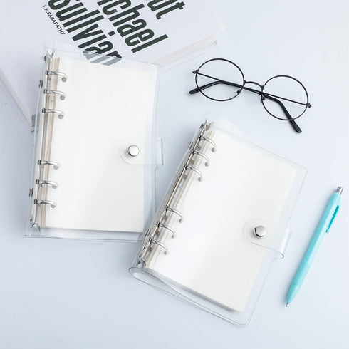 Zonon Clear A6 Binder Transparent Soft PVC 6 Ring Budget Binder Refillable Planner Binder Cover Protector Snap Button Closure Loose Leaf Folder for School, Meeting, Travel, Office (4 Pcs) by Zonon