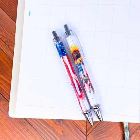 YJ PREMIUMS 6PC American Flag Pens, Eagle Black and White Striped Ink Pen for 4th USA Themed Gifts for Military Veterans