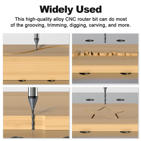 FivePears Down Cut Spiral Router Bit for CNC, 1/16" Cutting Diameter, 1/2" Cutting Length, 1/4 inch Shank Carbide End