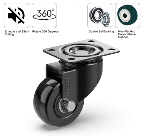 GBL 2" Heavy Duty Caster Wheels, Set of 4, Black, No Floor Marks, Silent Castor for Furniture, 440Lbs