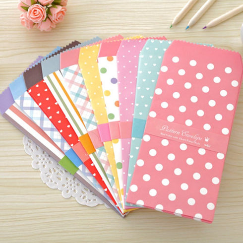 SCStyle 50 Pack Colored Envelopes, 3.35 x 6.89 Inches, 10 Unique Design Cute Coin Invitation Gift Card Postcard