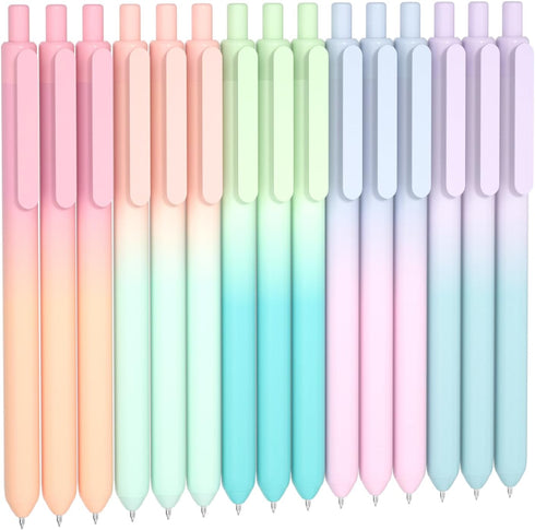 Shuttle Art Retractable Pastel Shifting Gel Ink Pens, 15 Pack Black Ink Pens, Cute 0.5mm Fine Point for Writing