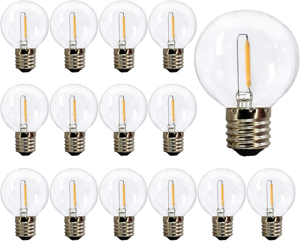 G40 Globe Replacement Bulbs C9/E17 Intermediate Base - 1W G40 Shatterproof LED Filament Warm White (15 Pack)