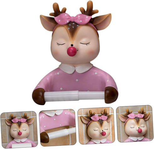 Ipetboom Cartoon Deer Roll Paper Rack Decorative Tissue Holder for Bathroom Wall Mount Pink Stylish Design Fits All