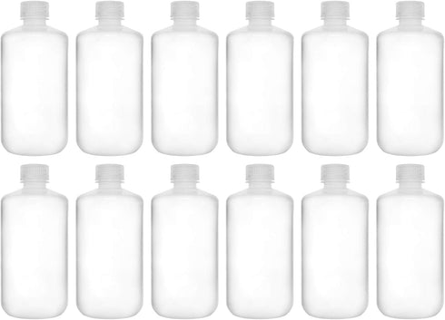 EISCO 12PK Reagent Bottles - 250ml Narrow Mouth with Screw Cap, Polypropylene, Translucent Labs