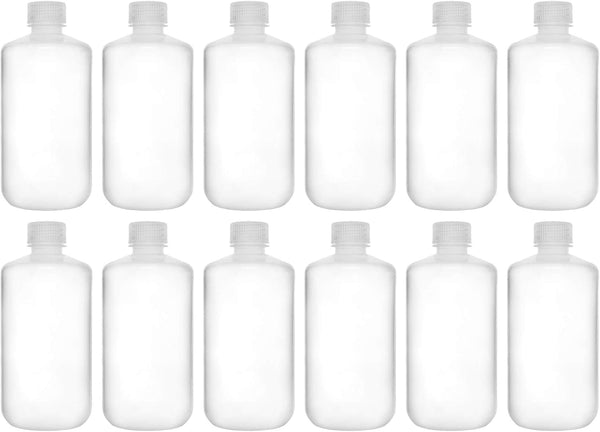 EISCO 12PK Reagent Bottles - 250ml Narrow Mouth with Screw Cap, Polypropylene, Translucent Labs