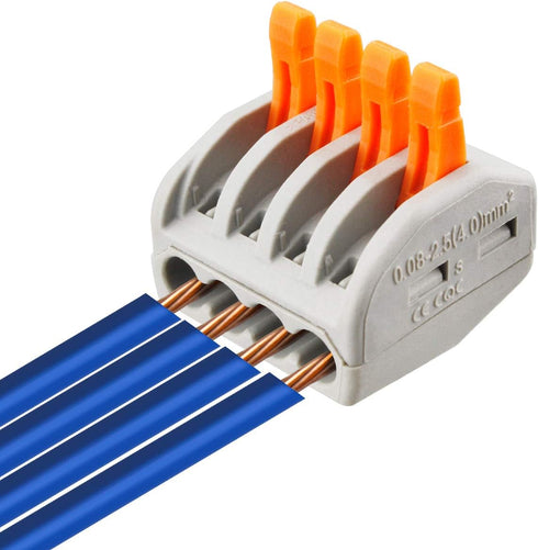 50 Pcs Lever Connectors Nuts, 4 Conductor Combination Compact Wire Connectors, Fast Connection Terminal 28-12 AWG